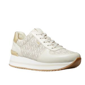 New! MICHAEL KORS Women's MK Logo Monique Trainer Platform Sneakers Shoes Cream